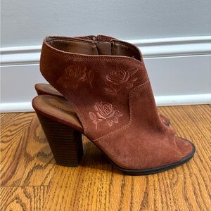 Lucky Suede Peep Toe Booties
